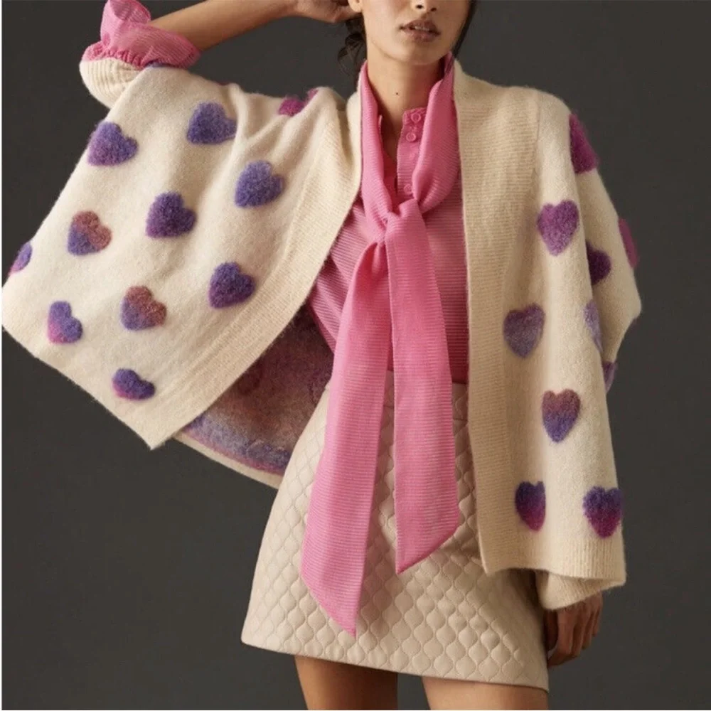 Anthropologie Rare Ombre Heart Cropped Kimono Cardigan - Picture 1 of 7